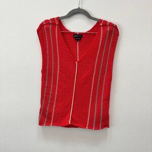 Prana WaveMaker Sweater,  Red Organic Cotton Striped Knit Sleeveless Top, XSmall